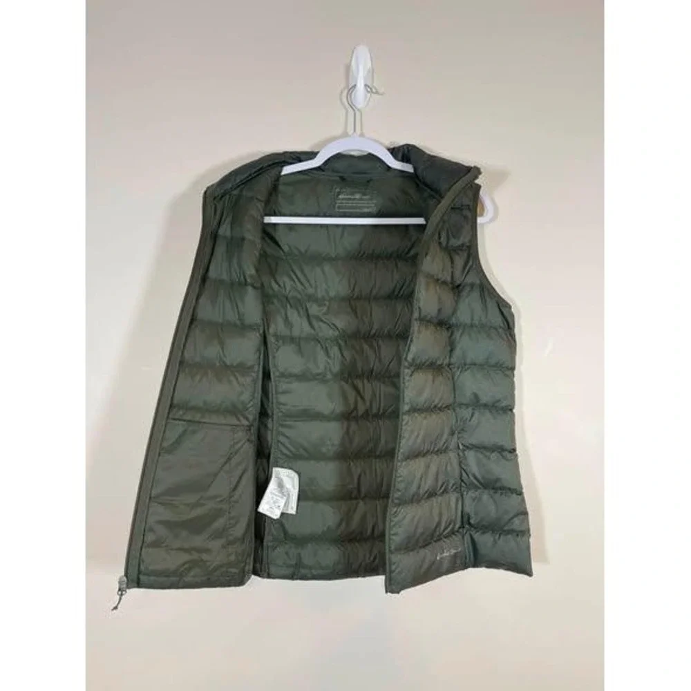 Eddie Bauer EB650 Down Puffer Vest Wms Large Olive Green Full Zip Lightweight